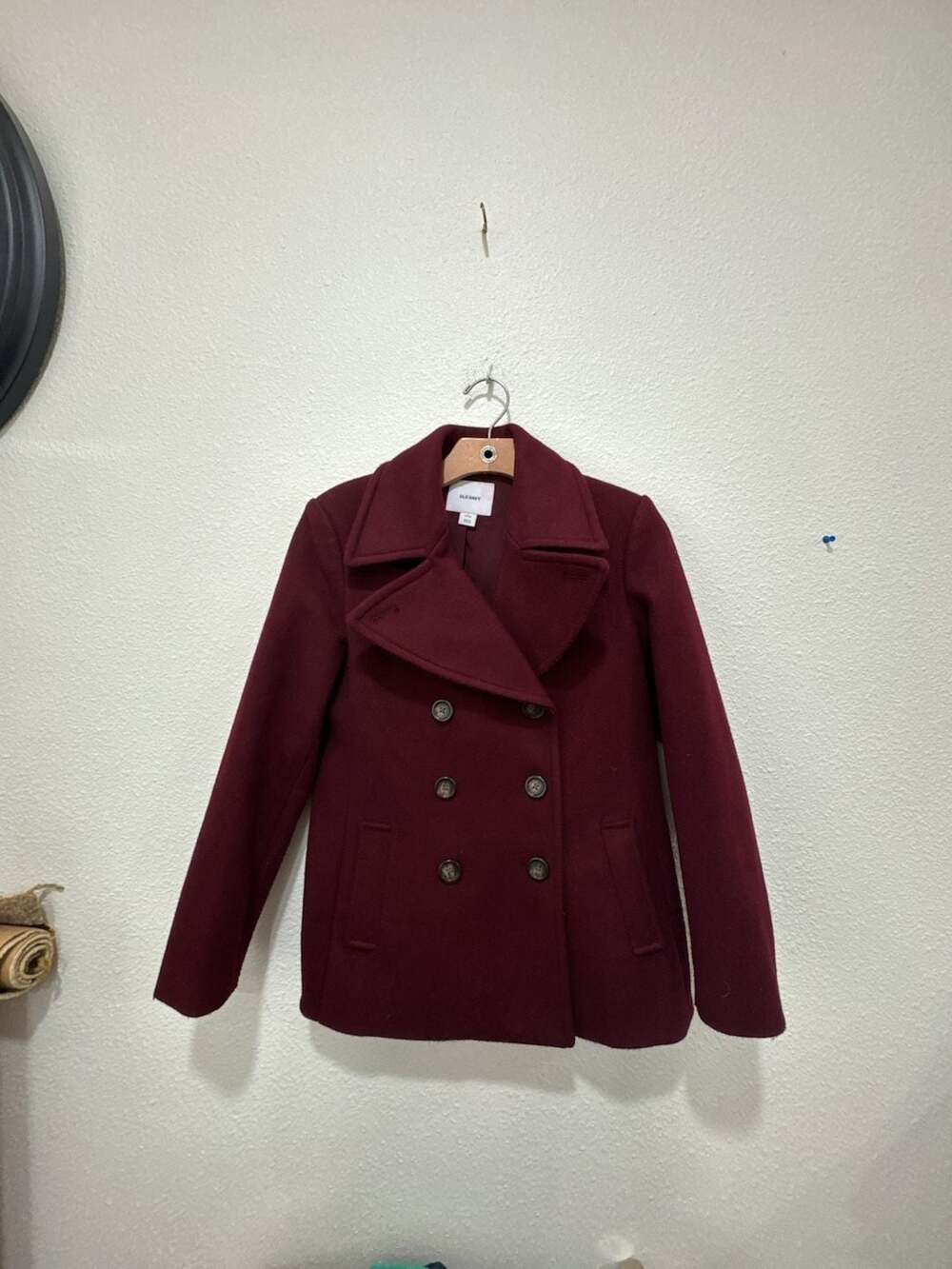 Old Navy Women's Petite Small Double-Breasted Burgundy Peacoat